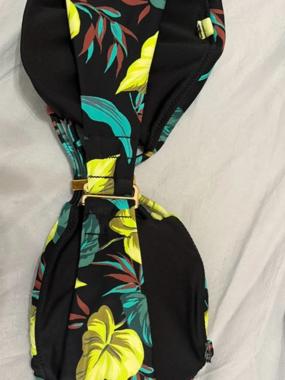 Tropical Leaf Black & Lime Swim Top with Gold Accent